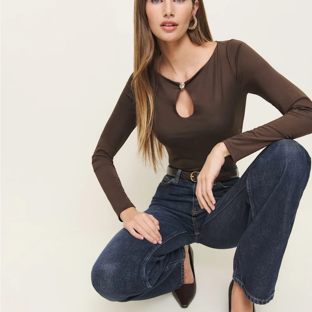 Reformation Brown Long Sleeve Blouse